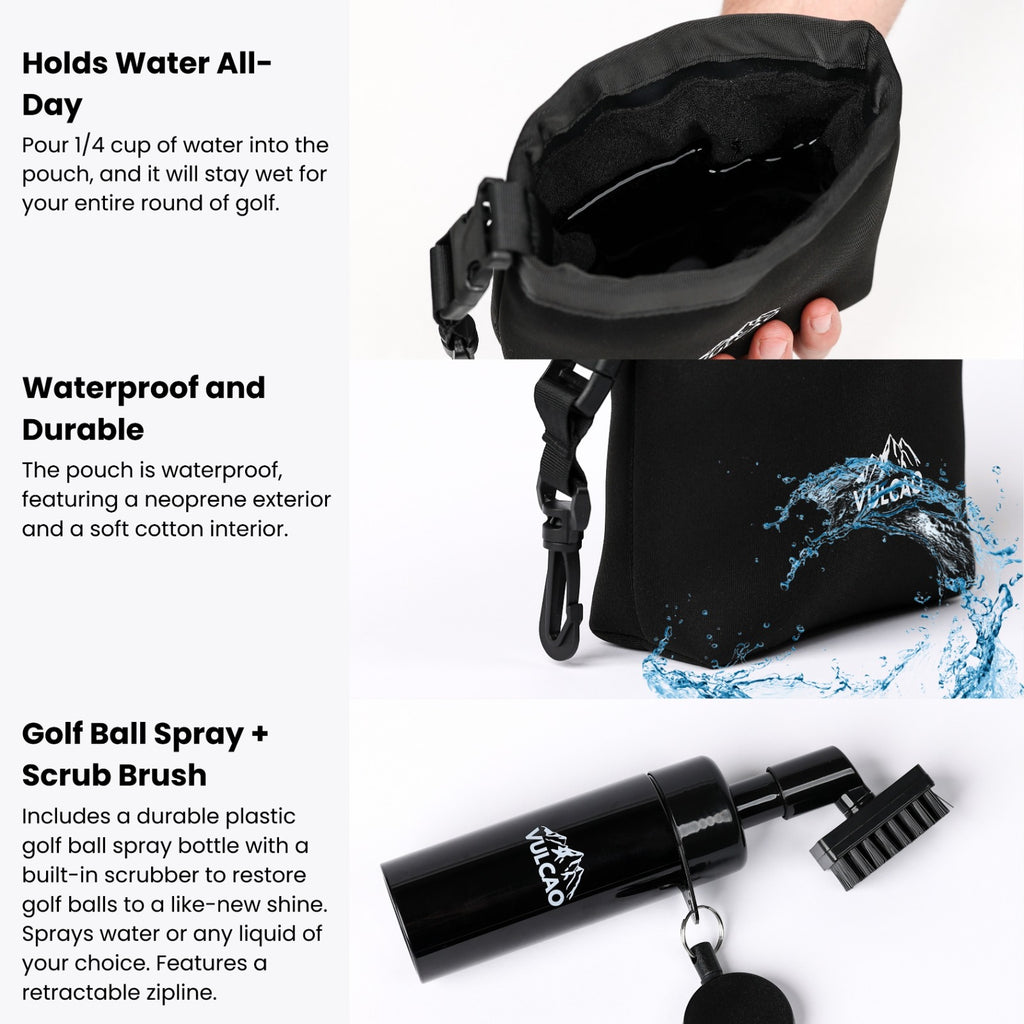 Premium Golf Club Cleaning Waterproof Pouch & Brush Set